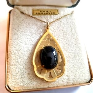 Vintage Theda necklace in box onyx gold filled nwt new old stock fill